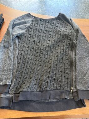 Sanctuary Charcoal Cable-Front Crew Sweater with Side Zip